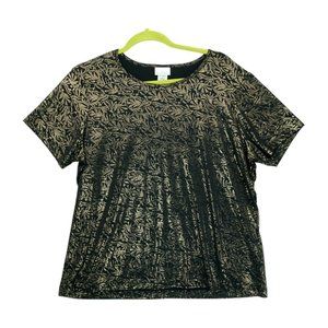 Jaclyn Smith Shirt‎ Womens XL Black/Gold Floral Top Pullover Polyester